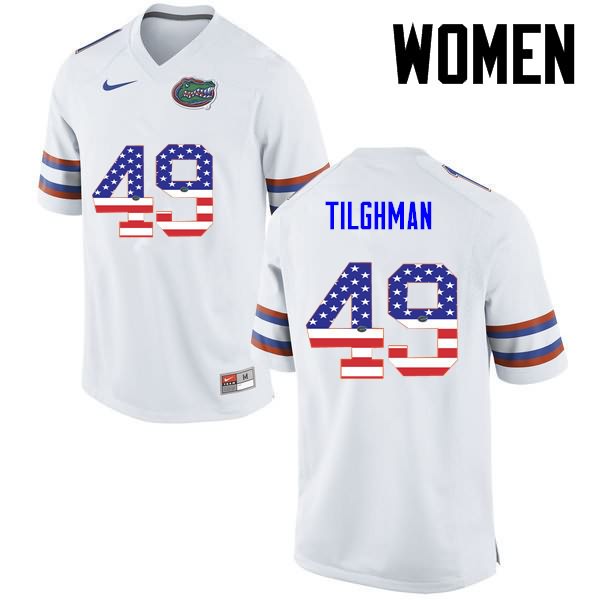 NCAA Florida Gators Jacob Tilghman Women's #49 USA Flag Fashion Nike White Stitched Authentic College Football Jersey ZTF2264OD